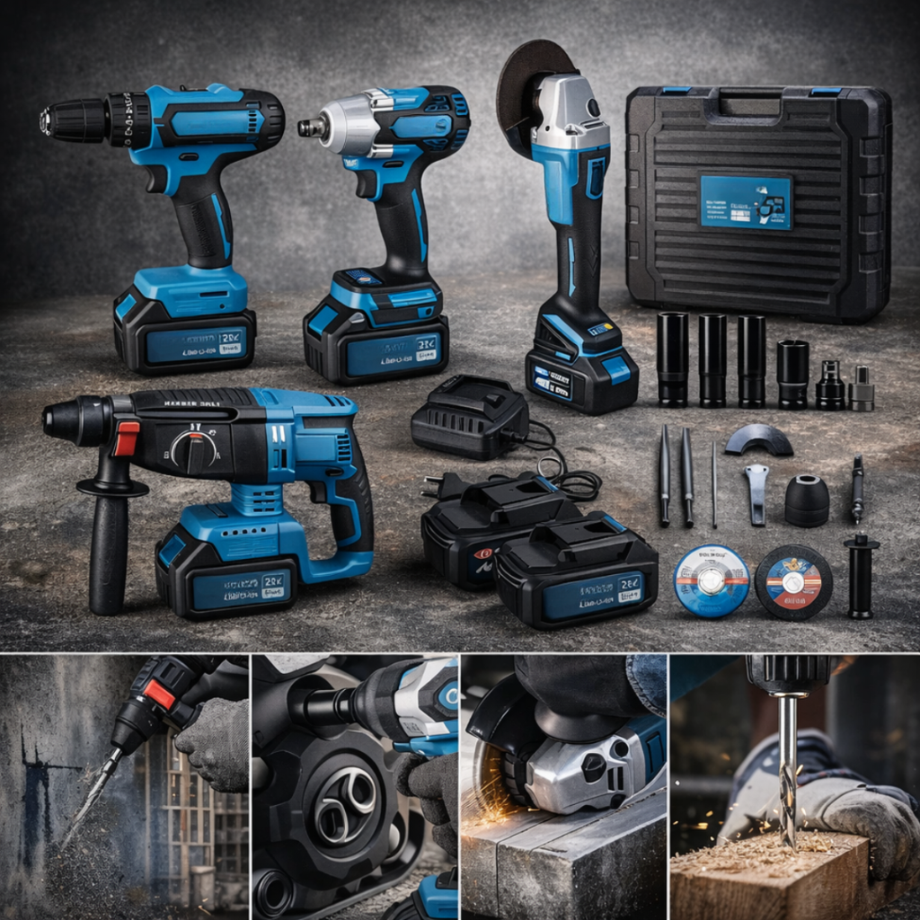 Kit Completo de Herramientas de Perforación, Corte e Impacto + REGALO: Batería Extra y Accesorios Complementarios